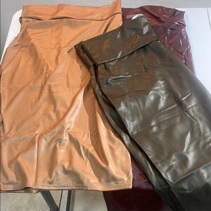 Sleek Faux Leather Skirts in Tan and Brown